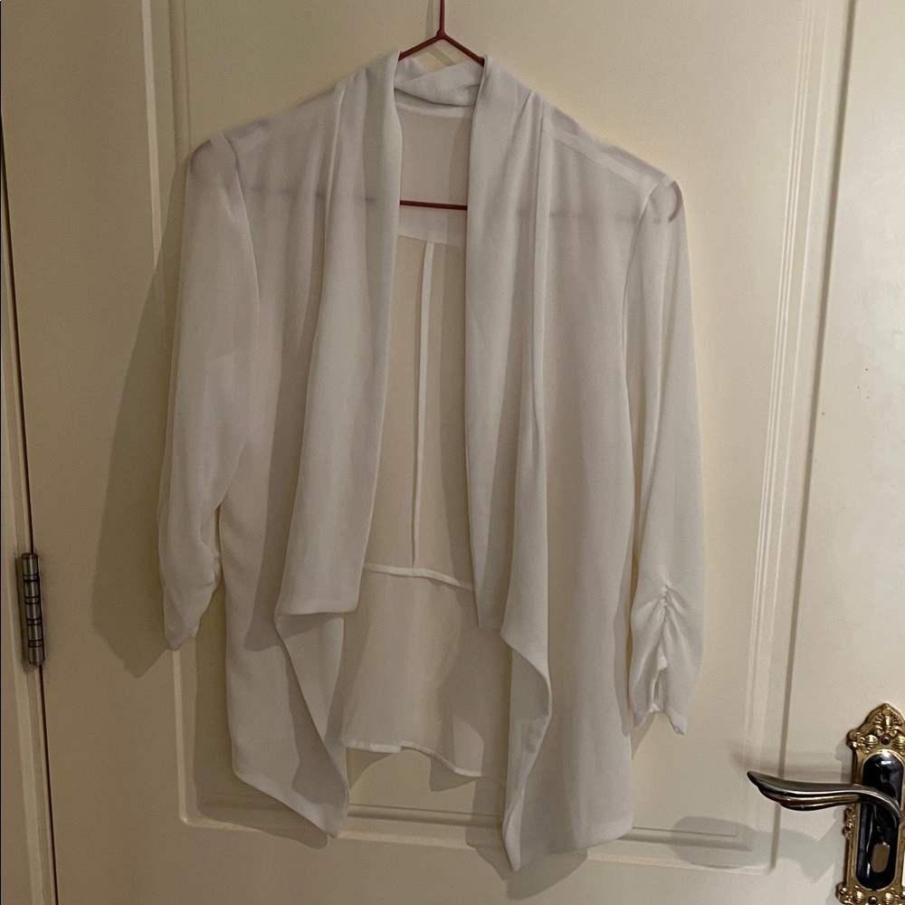Sheer White Open Front Waterfall Cardigan